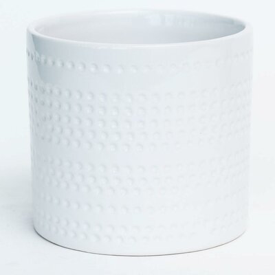 White Dolomite Pot With Dotted Stripes